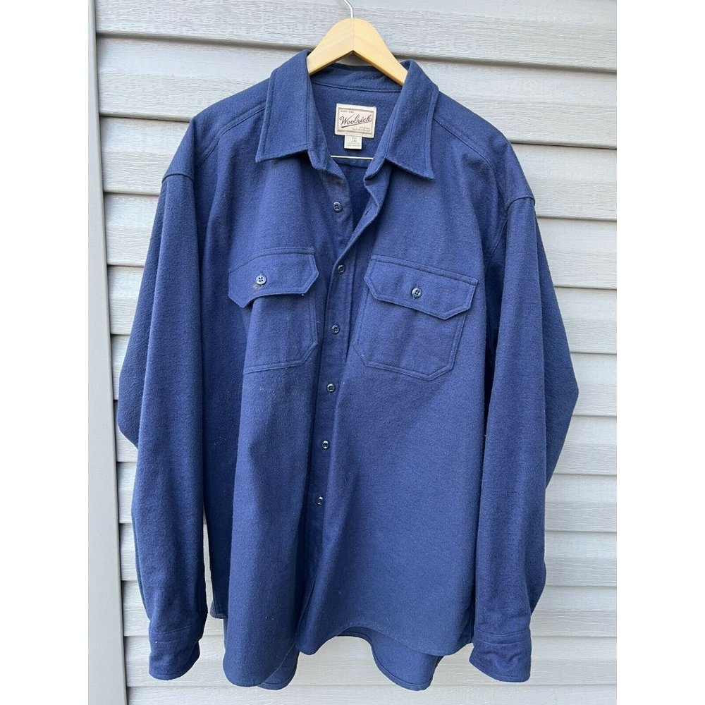 Woolrich Men Flannel Cotton Shirt Jacket Coat Size 2XL Navy Blue